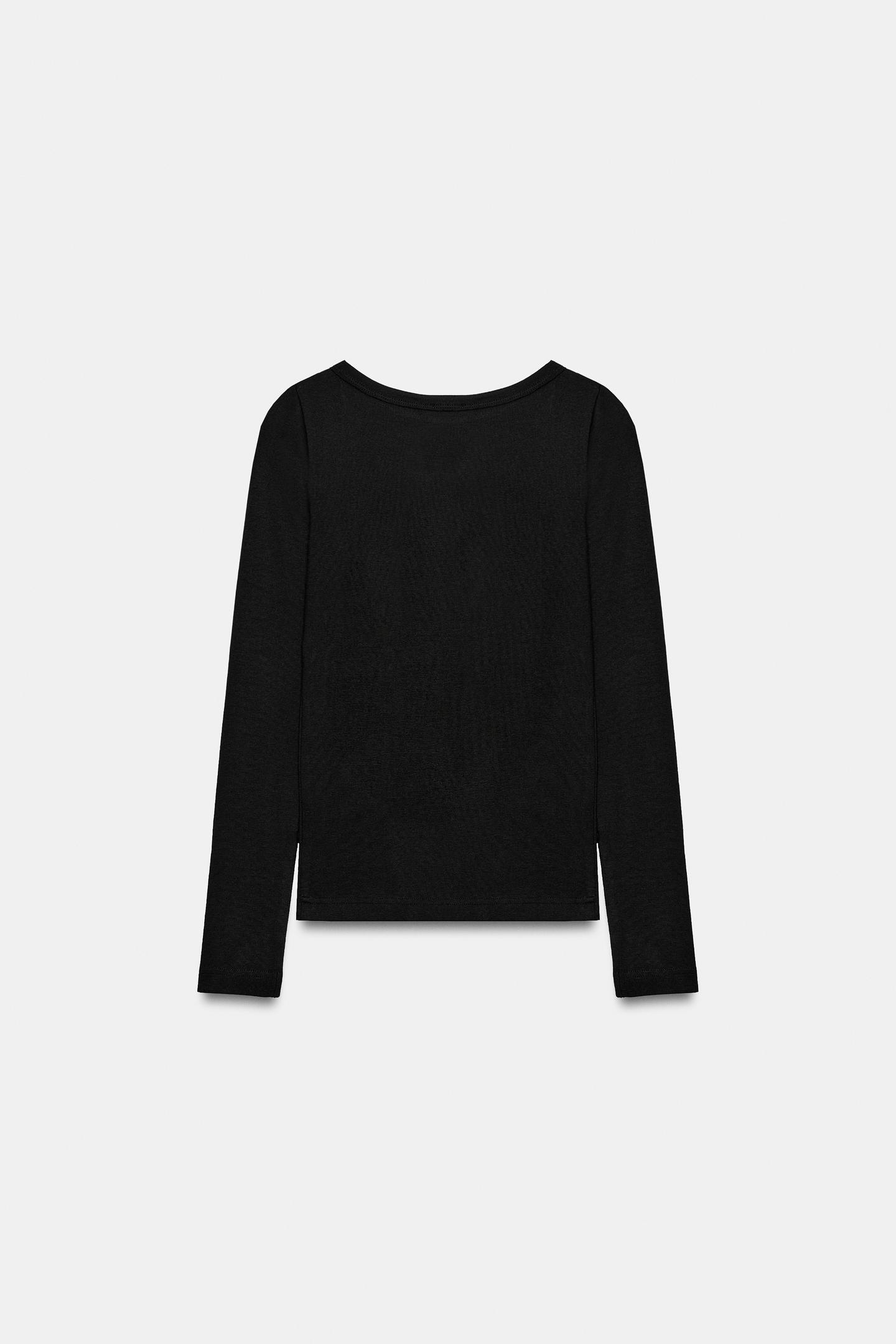 Женская футболка Zara Boat Neck, цвет: Чёрный — фото 6
