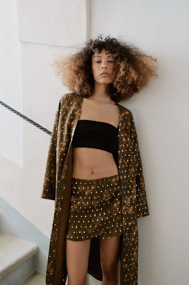 LONG SEQUIN KIMONO JACKET - dark khaki by Zara - Image 2