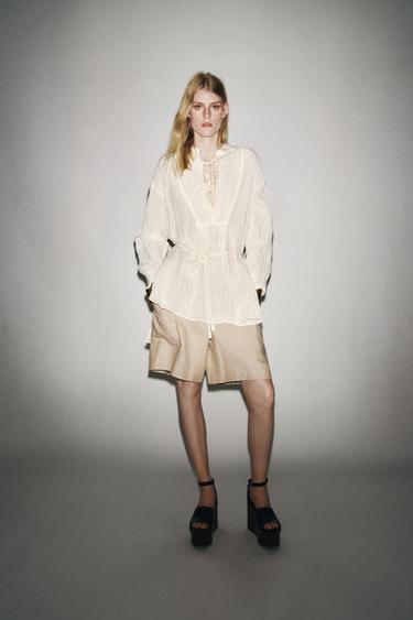 LIMITED EDITION CREASED-EFFECT LINEN BLEND SHIRT - White by Zara