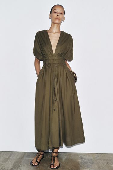 ROBE MIDI À PINCES ZW COLLECTION - Kaki foncé de Zara - Image 3