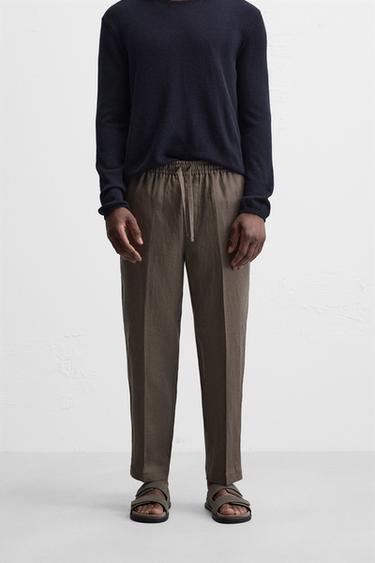 Zara 100% LINEN PANTS - Brown / Taupe