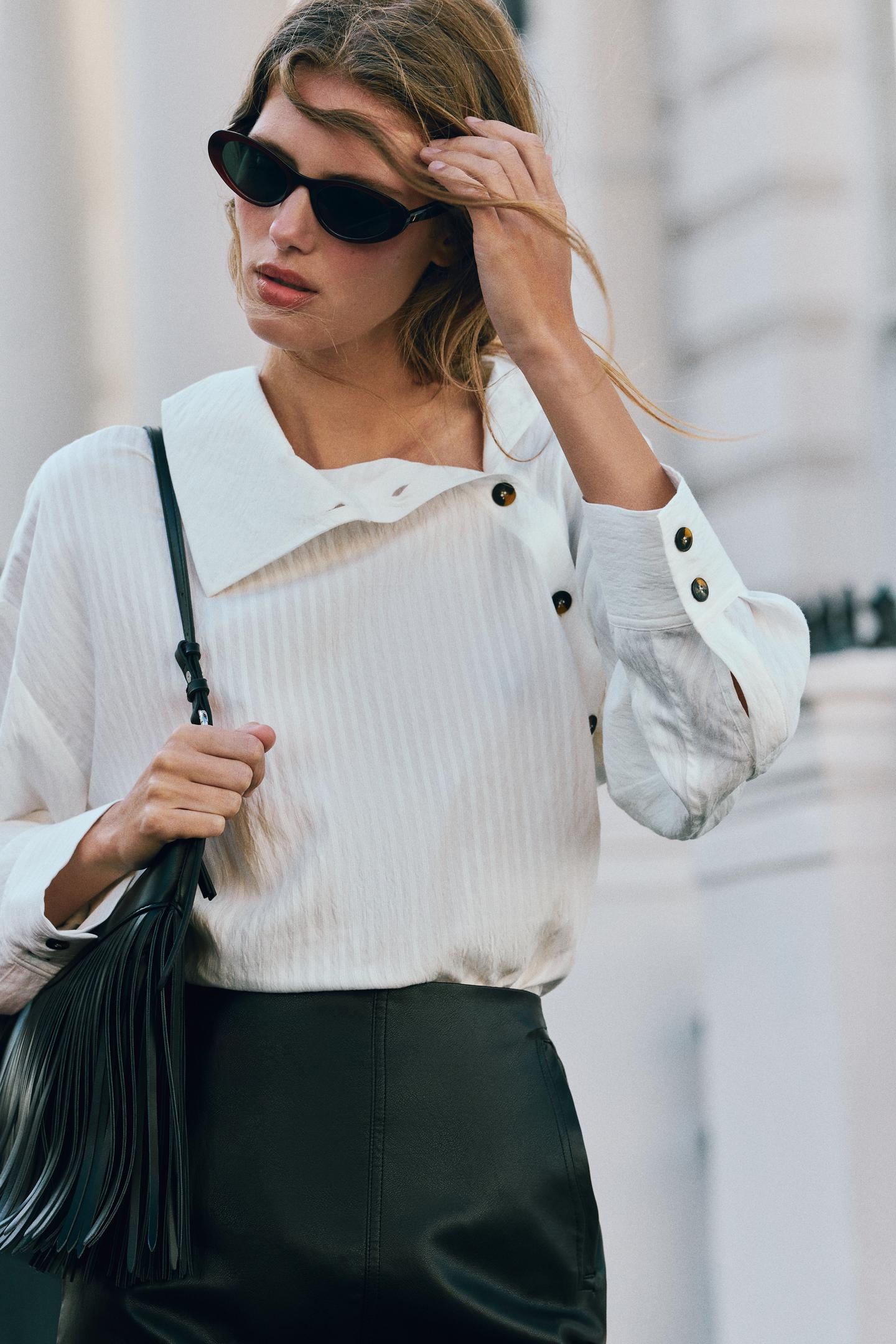 Женская рубашка Zara Striped Wrap, цвет: Белый — фото 3
