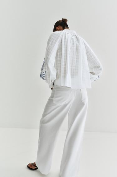 EMBROIDERED FLORAL BLOUSE - Ecru by Zara - Image 5