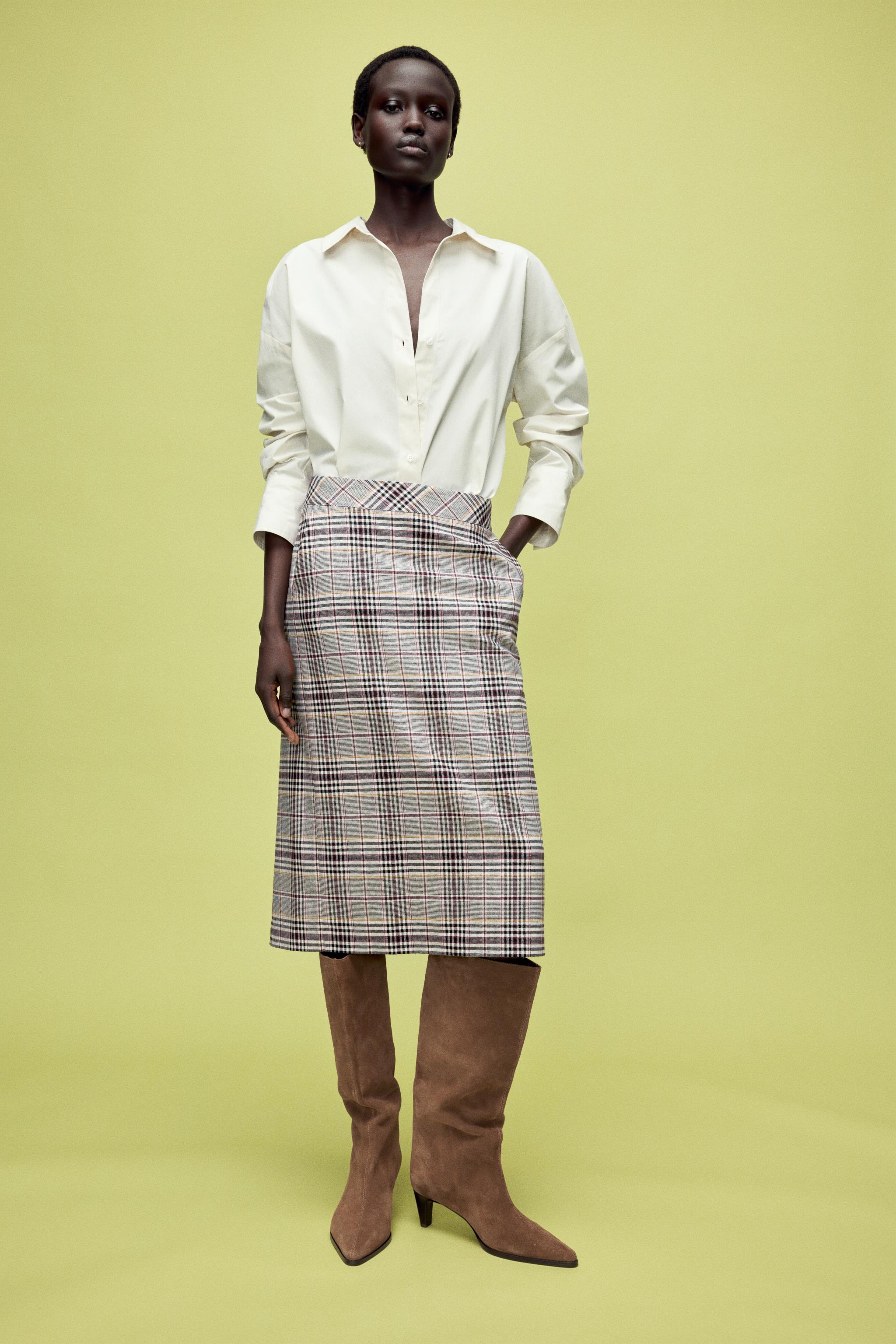 midi skirt in check