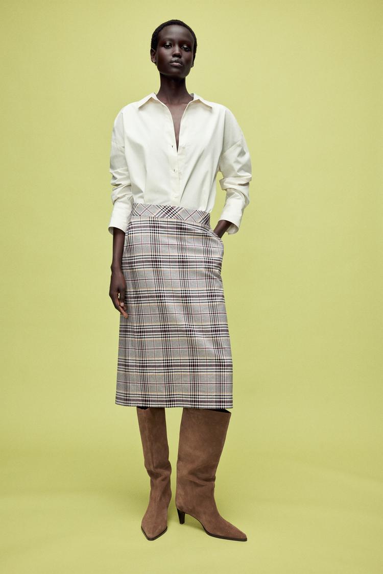 HOT Zara Saia Xadrez Plissada Saia Midi Xadrez Zara CHECK