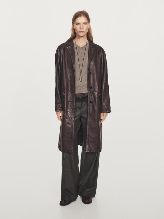 Long nappa leather coat