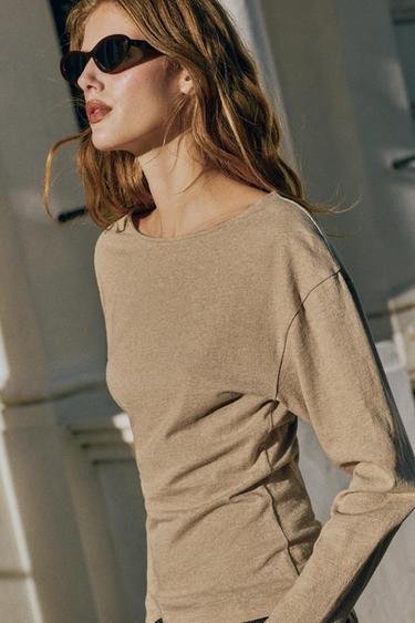 FITTED BOAT NECK T-SHIRT — Sand / Marl 1