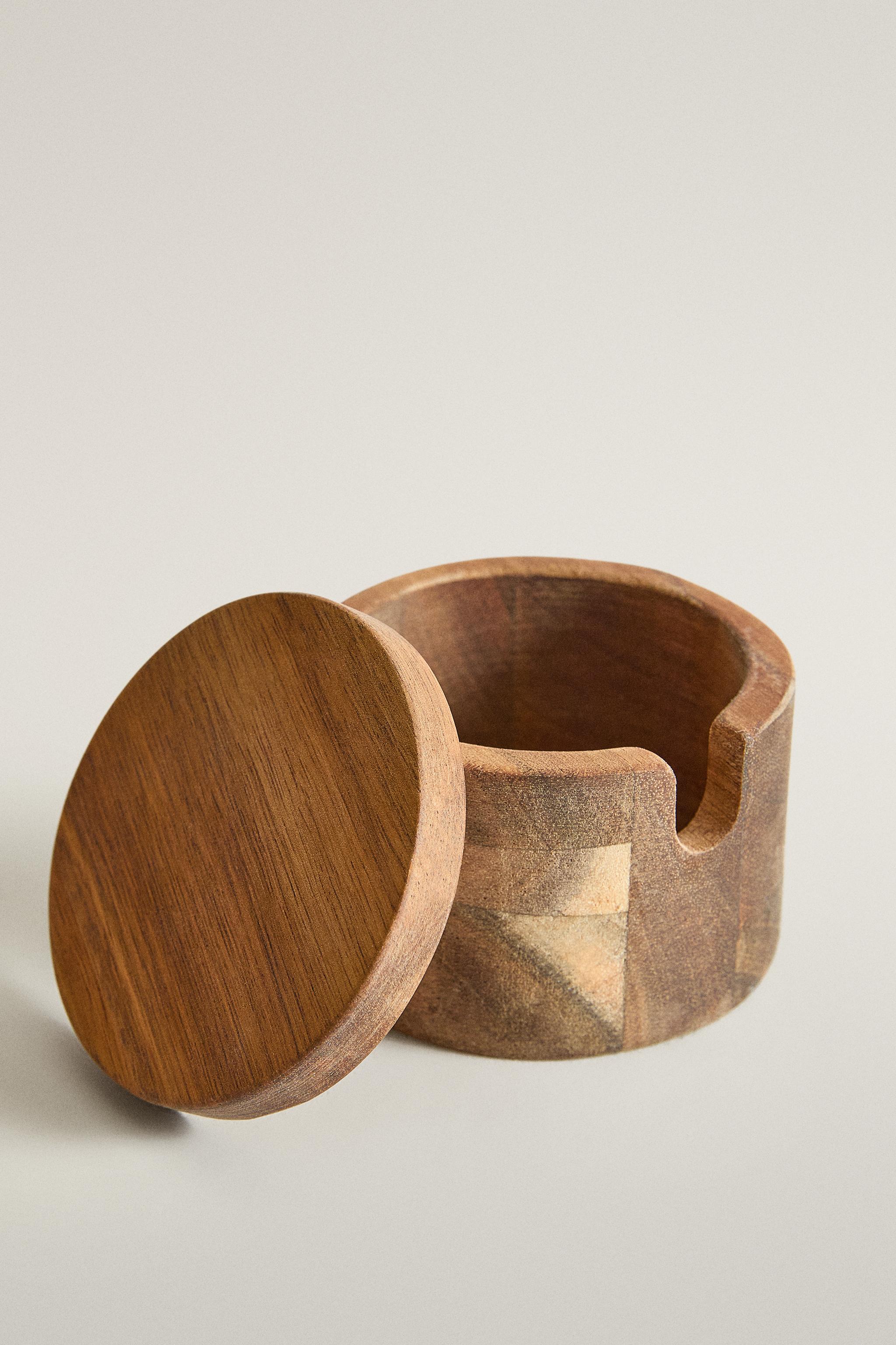 ACACIA WOOD SUGAR BOWL WITH SPOON