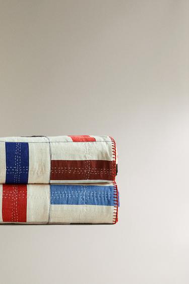 COTTON AND LINEN PATCHWORK BEDSPREAD X COLLAGERIE - Ecru by Zara