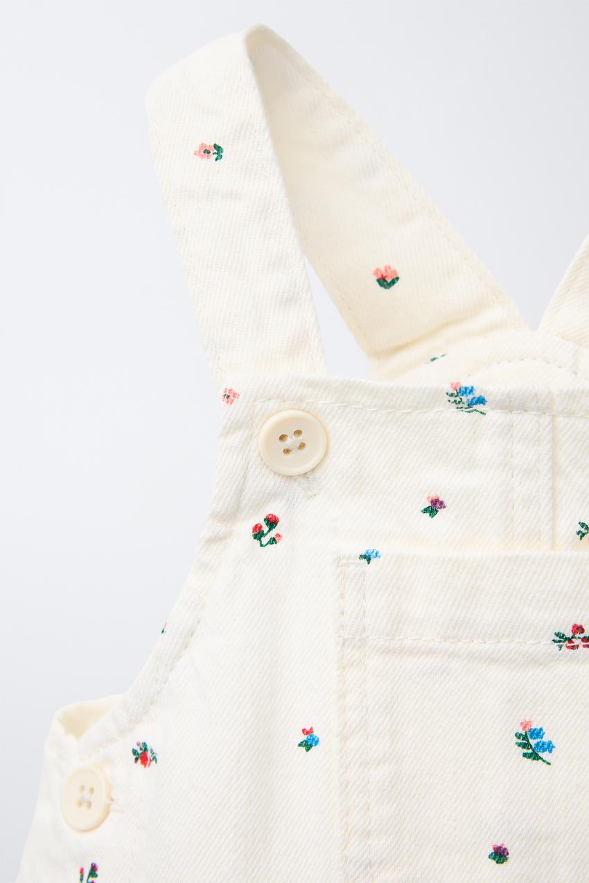 EMBROIDERED DENIM PINAFORE DRESS AND BLOOMERS