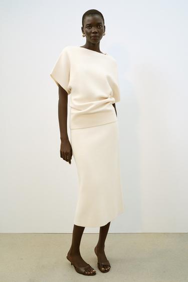 Zaras STICKAD TRÖJA MED VIDA ÄRMAR - Naturfärg