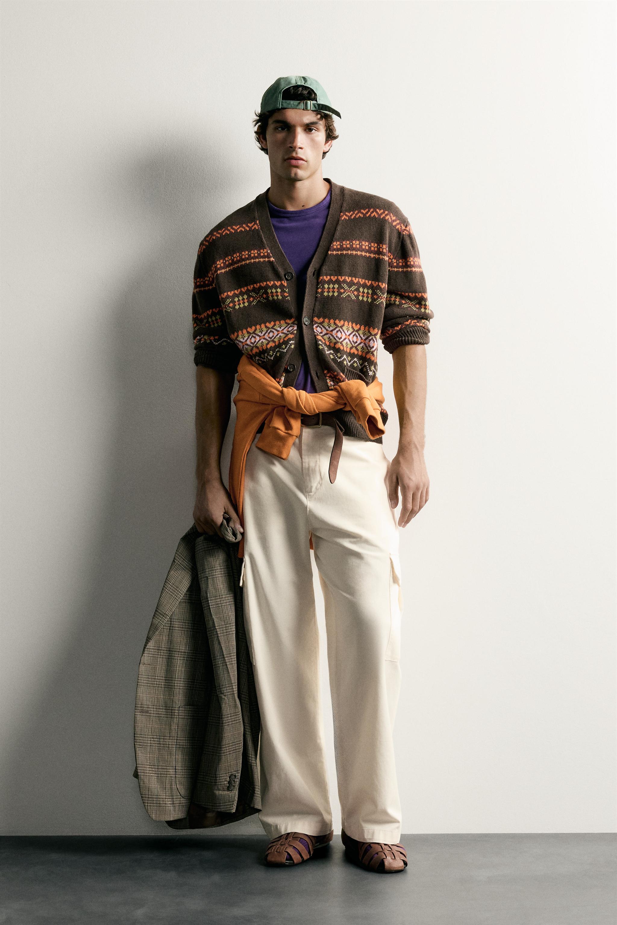 COTTON-LINEN JACQUARD REGULAR FIT CARDIGAN