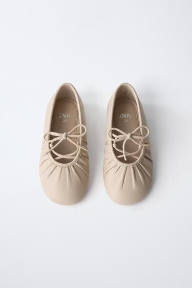 LEATHER BALLET FLATS - Sand Brown by Zara - Image 3