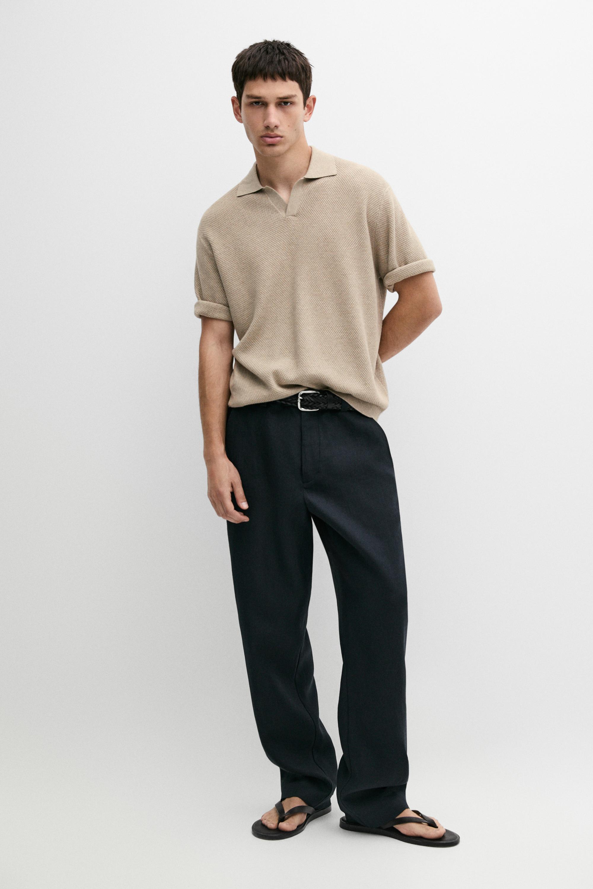 Straight-leg linen pants — Blue