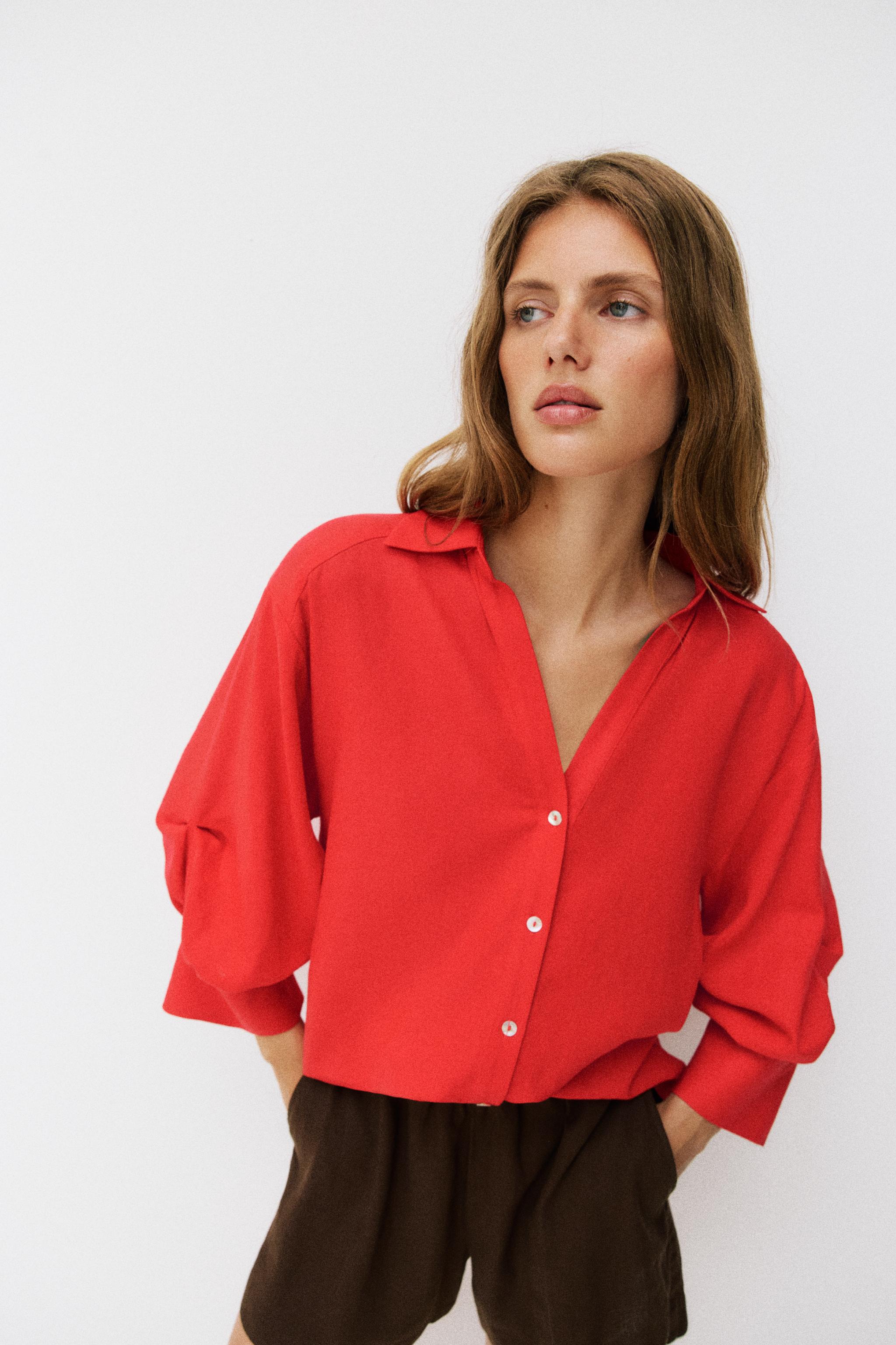 PUFF SLEEVE STRIPED LINEN SHIRT
