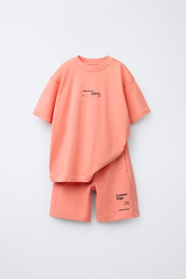 SLOGAN T-SHIRT AND SPORTY BERMUDA SHORTS TOTAL LOOK - Green by Zara - Image 0