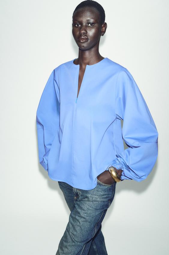 POPLIN BALLOON SLEEVE SHIRT