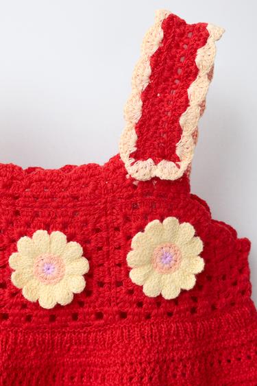 TOP كروشيه محاك بزهور - أحمر الخاص بـ Zara