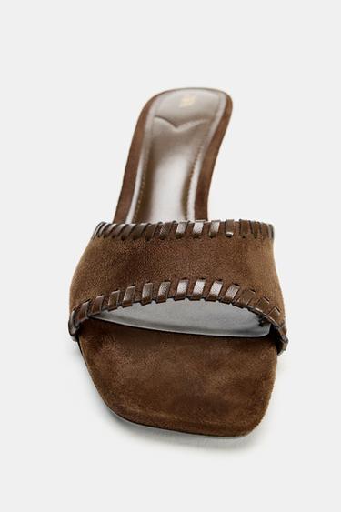 TOPSTITCHED HEEL MULES - Brown by Zara