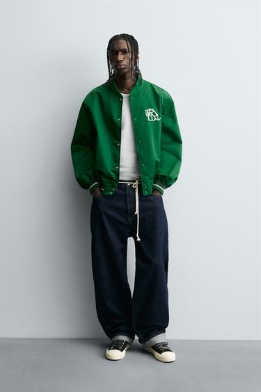 CONTRAST EMBROIDERED BOMBER JACKET - Green by Zara