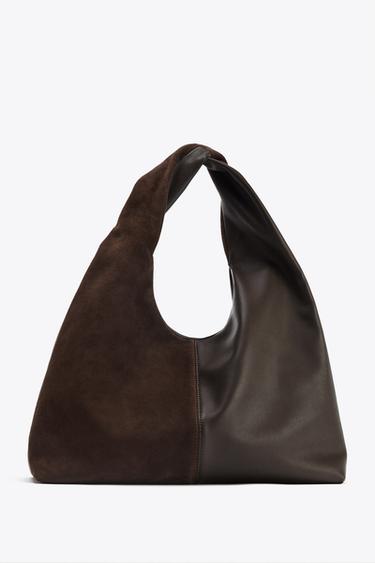 CONTRAST LEATHER SHOULDER BAG - Chocolate by Zara