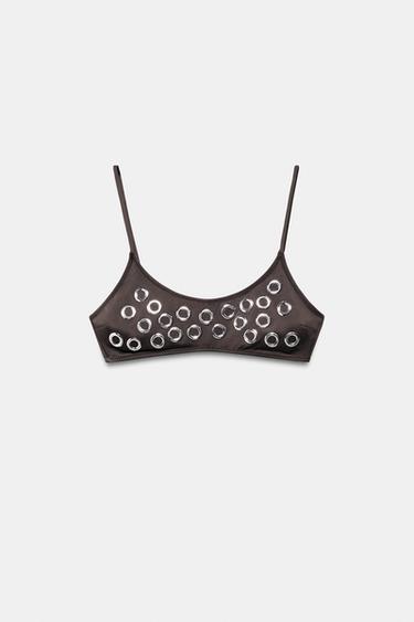 BIKINI TOP WITH RINGS - Taupe grey by Zara