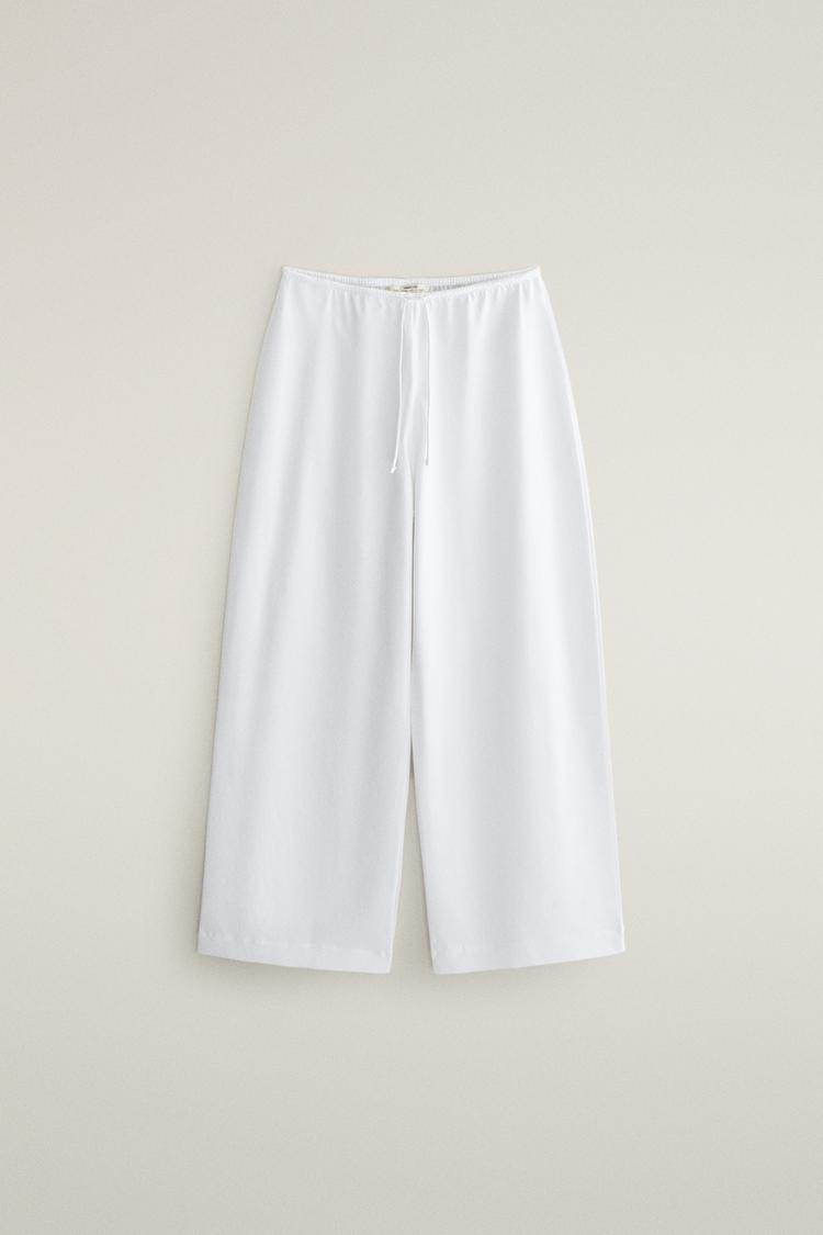 WIDE-LEG COTTON TROUSERS — White
