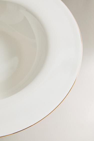 RIMMED BONE CHINA SOUP PLATE - Gold by Zara - Image 4
