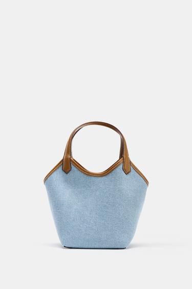 حقيبة SHOPPER نسيجية DENIM بلون متباين - أزرق دنيم by Zara