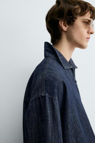 CHEMISE EN DENIM COTON ET LIN - Bleu moyen de Zara - Image 5