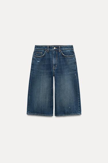 MID-WAIST DENIM JORTS - Navy blue by Zara