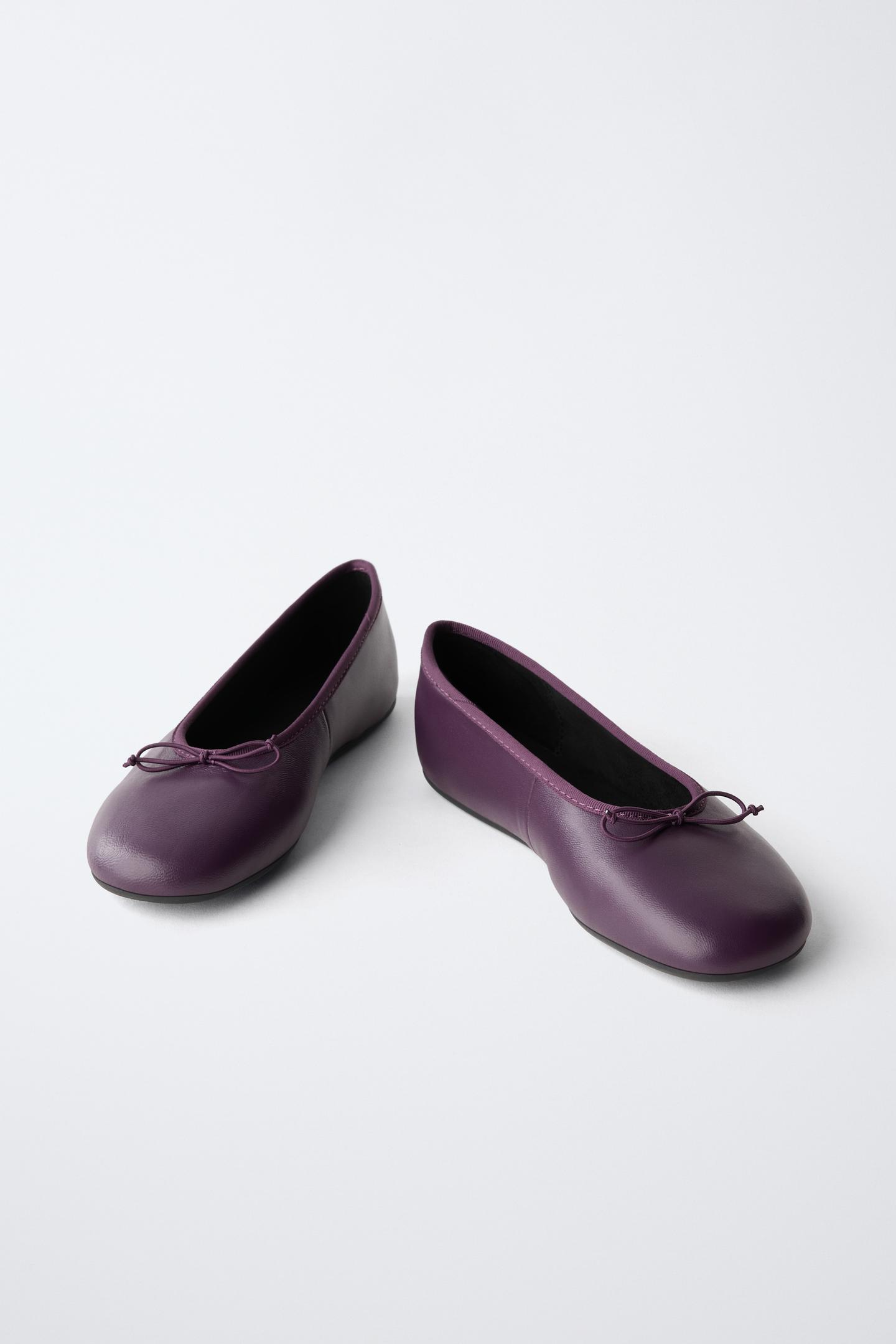 Детские балетки Zara Leather Bow Ballet Flats, цвет: Тёмно-бордовый — фото 4