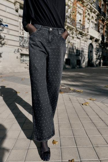 JEANS Z1975 LOOSE STRAIGHT TIRO ALTO BRILLOS - Negro de Zara