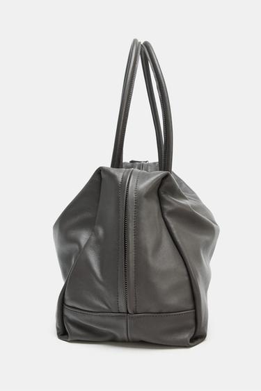 MAXI LEATHER BOWLING BAG - Grey by Zara - Image 6