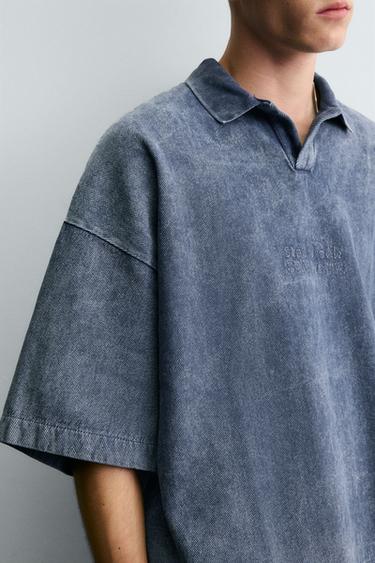 POLO DÉLAVÉ STRUCTURÉ - Bleu de Zara - Image 4