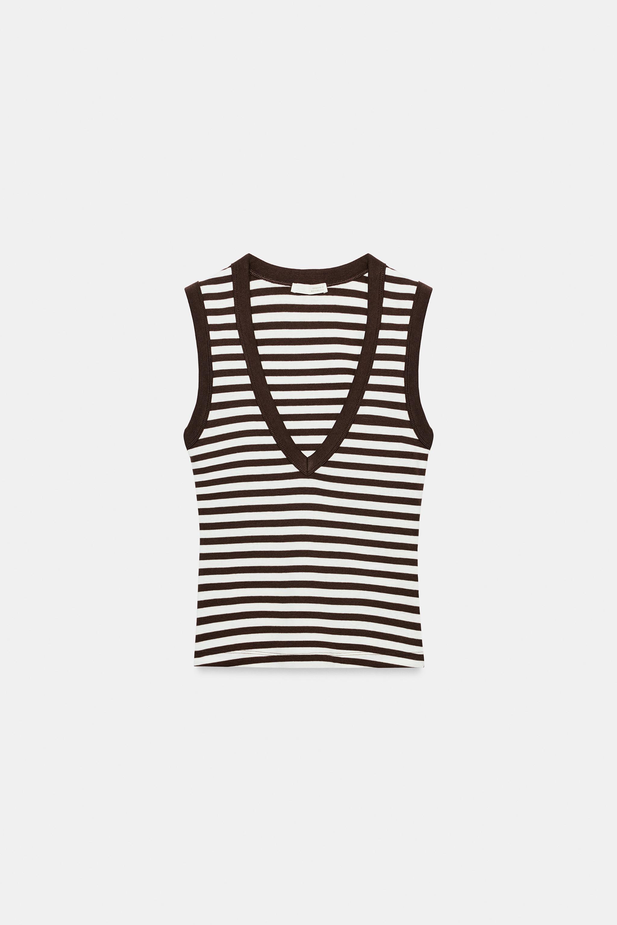 Zara PAMUKLU V YAKA T-SHIRT görsel 8