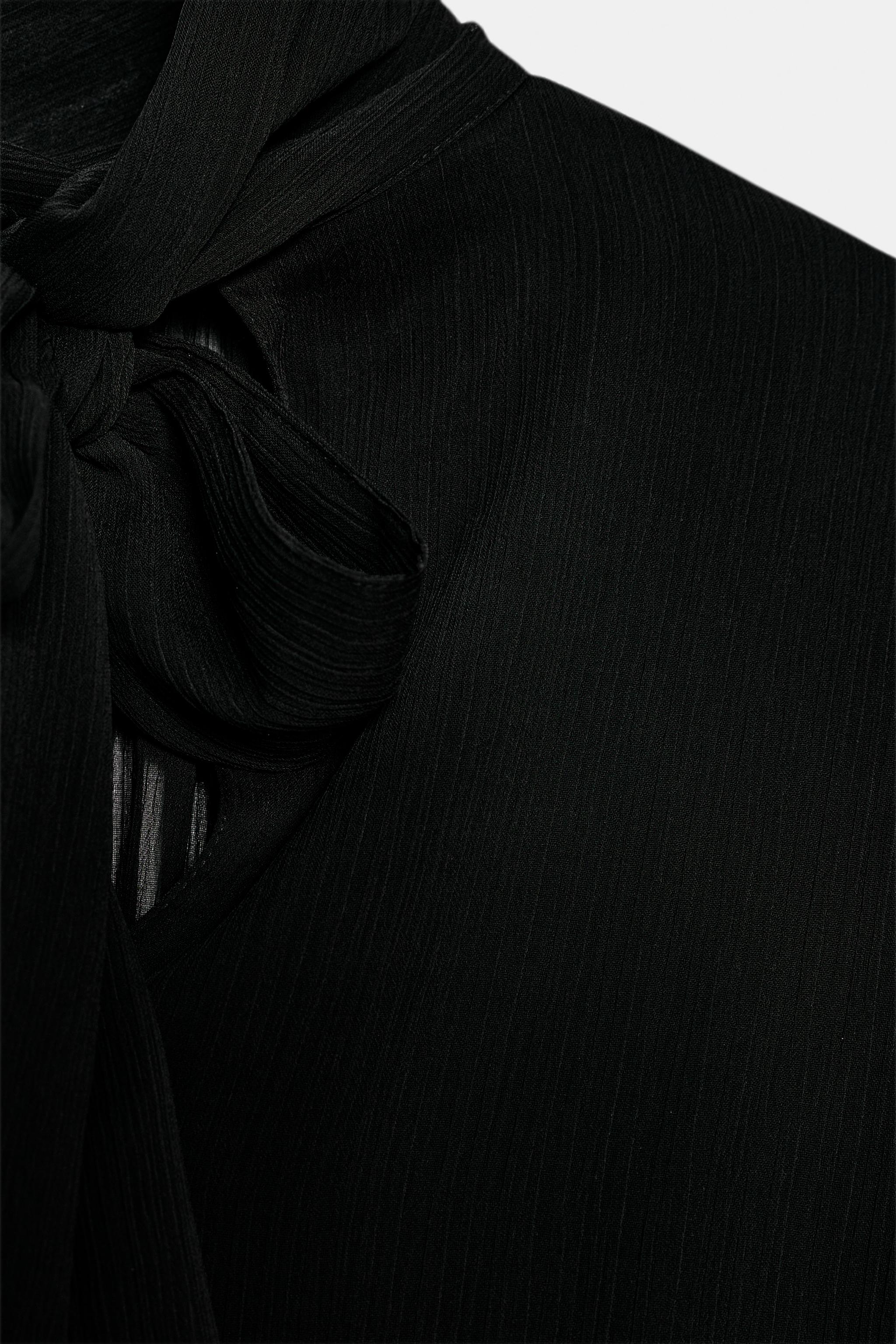 DRAPED SEMI-SHEER PUFF SLEEVE TOP