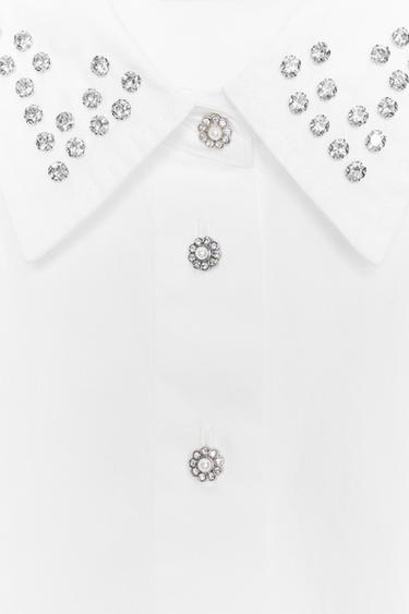 CHEMISE COURTE EN POPELINE À FANTAISIE BIJOU - Blanc de Zara - Image 8