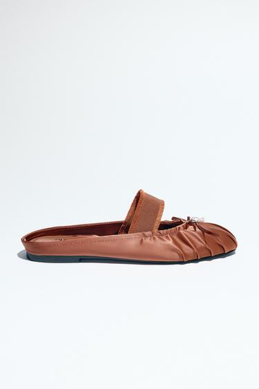 Zara SATIN EFFECT SLINGBACK SHOES - Russet Brown
