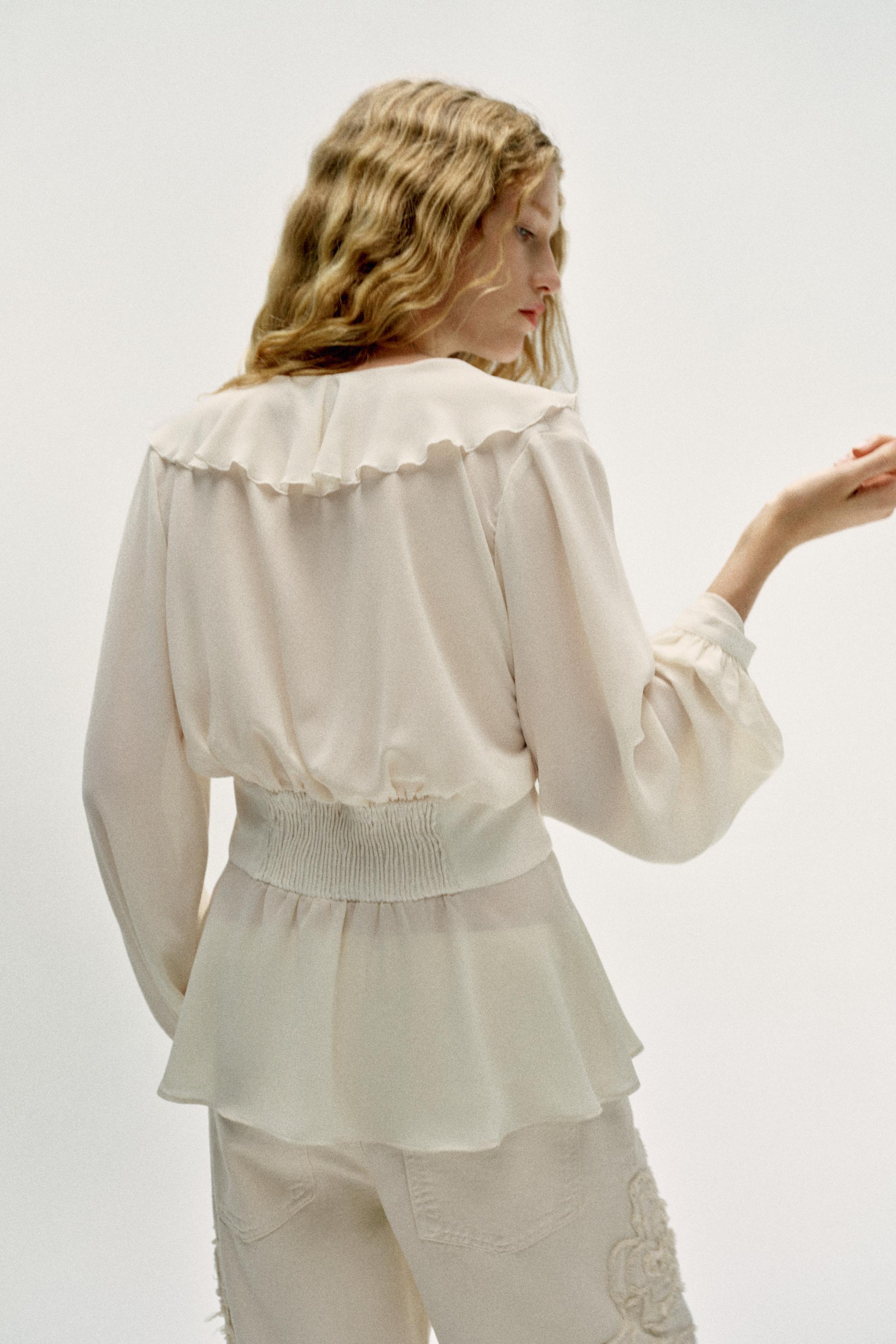 Женские рубашки Zara RUFFLED FITTED-WAIST SHIRT — фото 5