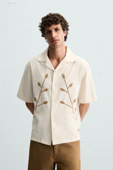 Zara CONTRAST EMBROIDERY SHIRT - Yellow