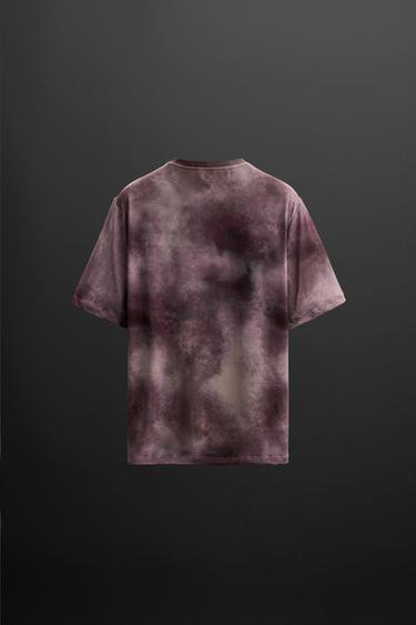 T-SHIRT PERFORÉ IMPRIMÉ TIE & DYE - Bordeaux de Zara - Image 7