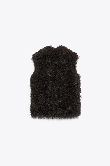 FAUX FUR GILET - Brown by Zara - Image 3