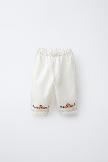 EMBROIDERED TROUSERS - Ecru by Zara - Image 0