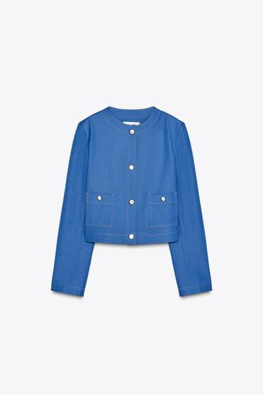 SHORT JACKET WITH CONTRAST TOPSTITCHING - Light indigo by Zara