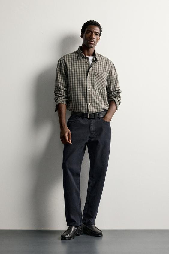 DIAGONAL-TEXTURED STRAIGHT-LEG TROUSERS - Navy blue by Zara - Image 0