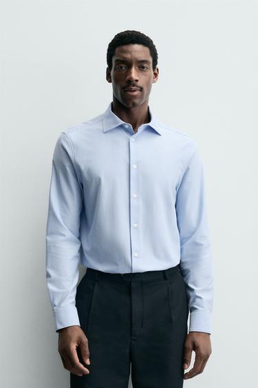 Zara REGULAR FIT SHIRT - Ecru / Blue