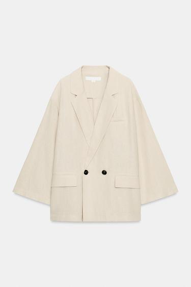 ÁO KHOÁC BLAZER VẢI LINEN CÓ VẠT ĐẮP CHÉO - Màu be nhạt từ Zara