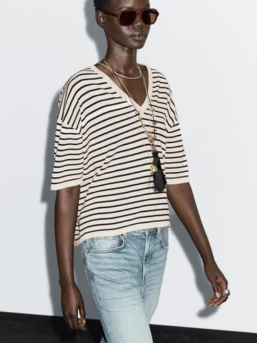 Jersey rayas cuello pico - Marino de Zara