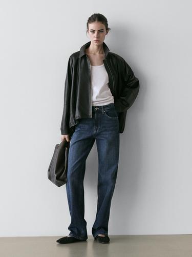 Zara High-waist straight-leg comfort jeans - Mid-blue